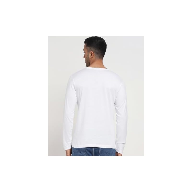 Bewakoof Men' Printed Regular Fit Full Sleeve Round Neck Cotton TShirt_468881_White_L