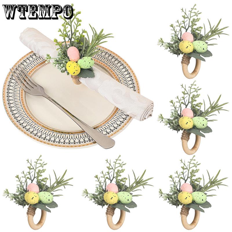 WTEMPO Easter Creative Napkin Rings Handmade Rabbit Wooden Rings Napkin Buckles Easter Egg Table Decoration Napkin Rings