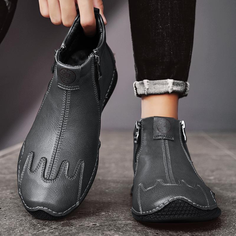 Men's High-top Leather Boots Casual Sneakers Winter Plush Shoes Snow Boots 39-46