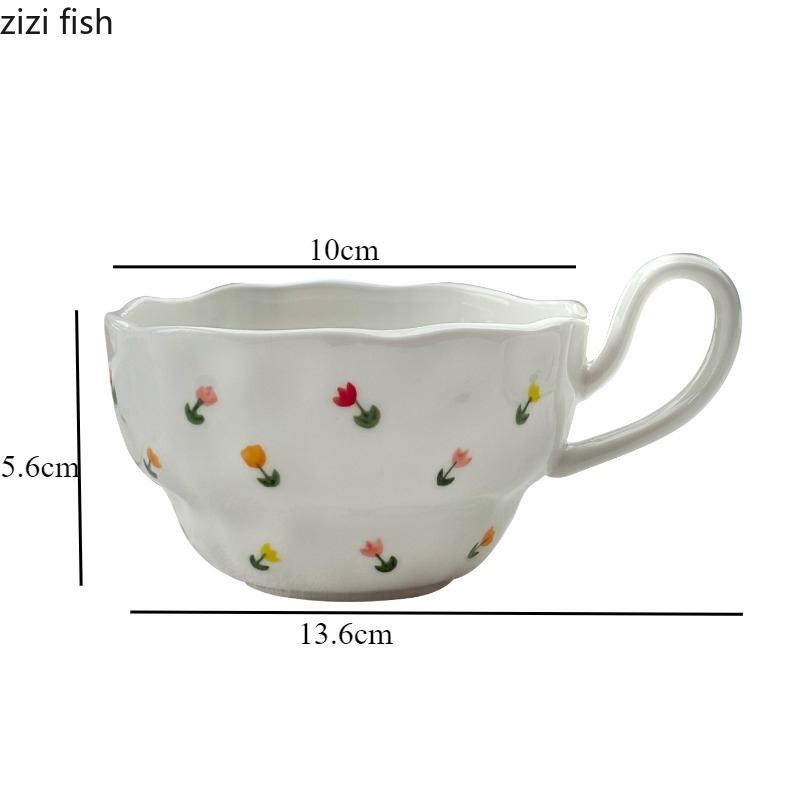 Irregular Ceramic Coffee Cups and Plates Flower Patterned Water Cup Afternoon Tea Mug Breakfast Cup Milk Mug Milk Tea Cups