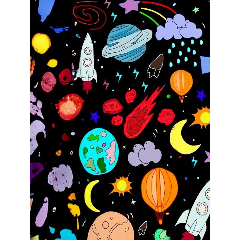 Women's Tee - Colorful Space Cartoon Pattern Graphic, Playful Galaxy Print Design for Casual Daily Wear