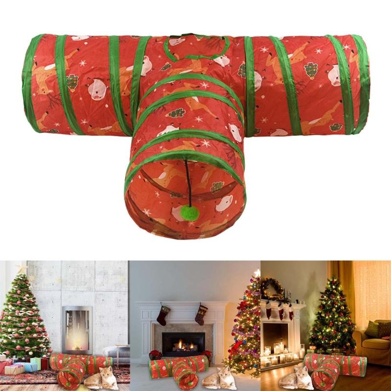 Christmas Cats Play Tunnel Toy Cats Play Tent Hideaways Tube Pet Entertainment Playtent Pet Interaction Tube Playtent Toy
