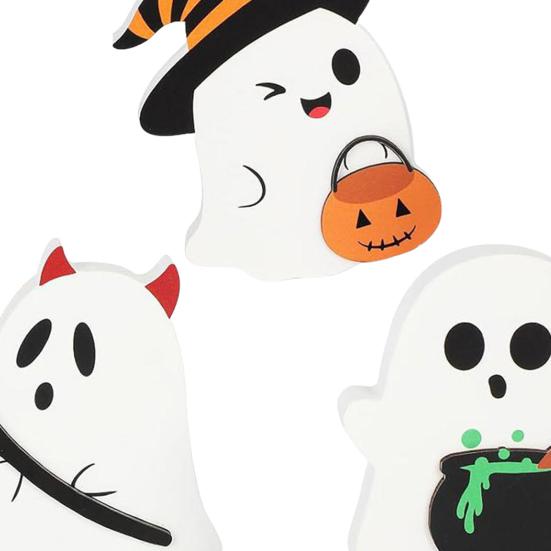 3 Pcs Halloween Ghost Ornament Wooden Ghost Centerpiece Tiered Tray Decoration for Halloween Fall Party Mantel Decor