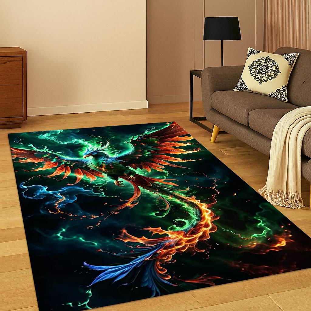3D Fantasy Cartoon Phoenix Bird Carpet Rug for Living Room Sofa Home Bedroom Kitchen Doormat Decor,Playroom Non-slip Floor Mat