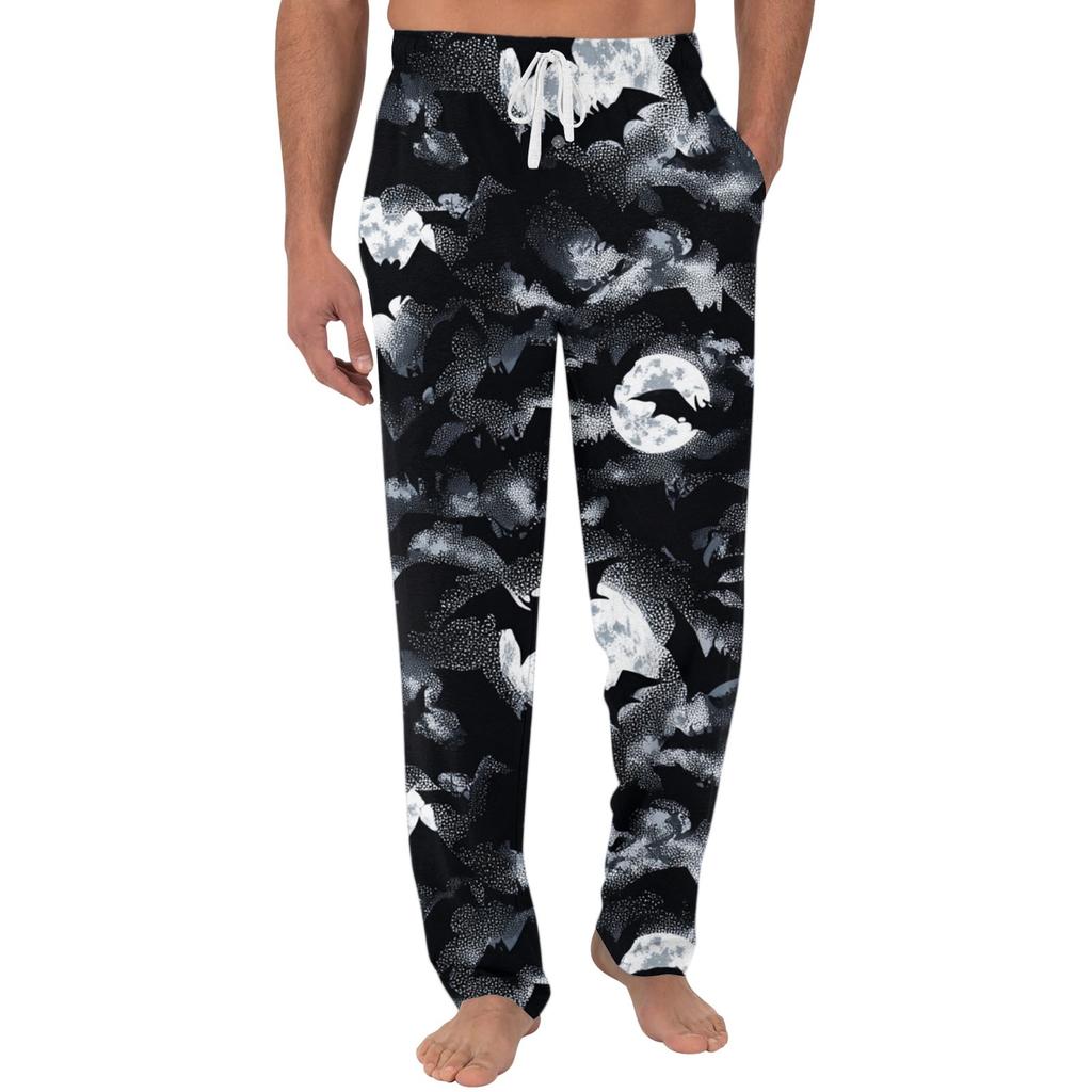 Men's Halloween Print Pocket Casual Lounge Pants Drawstring Waist Relaxed Fit Soft Fabric Sleepwear Bottoms for Indoor Outdoor Use
