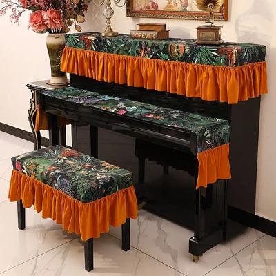 Amerikanisches Blumenmuster Klavier Kurzschutzhülle Rüschenkante Samt Klavier Staubdichtes Tuch Plissierte Kante Jacquard Bankbezug