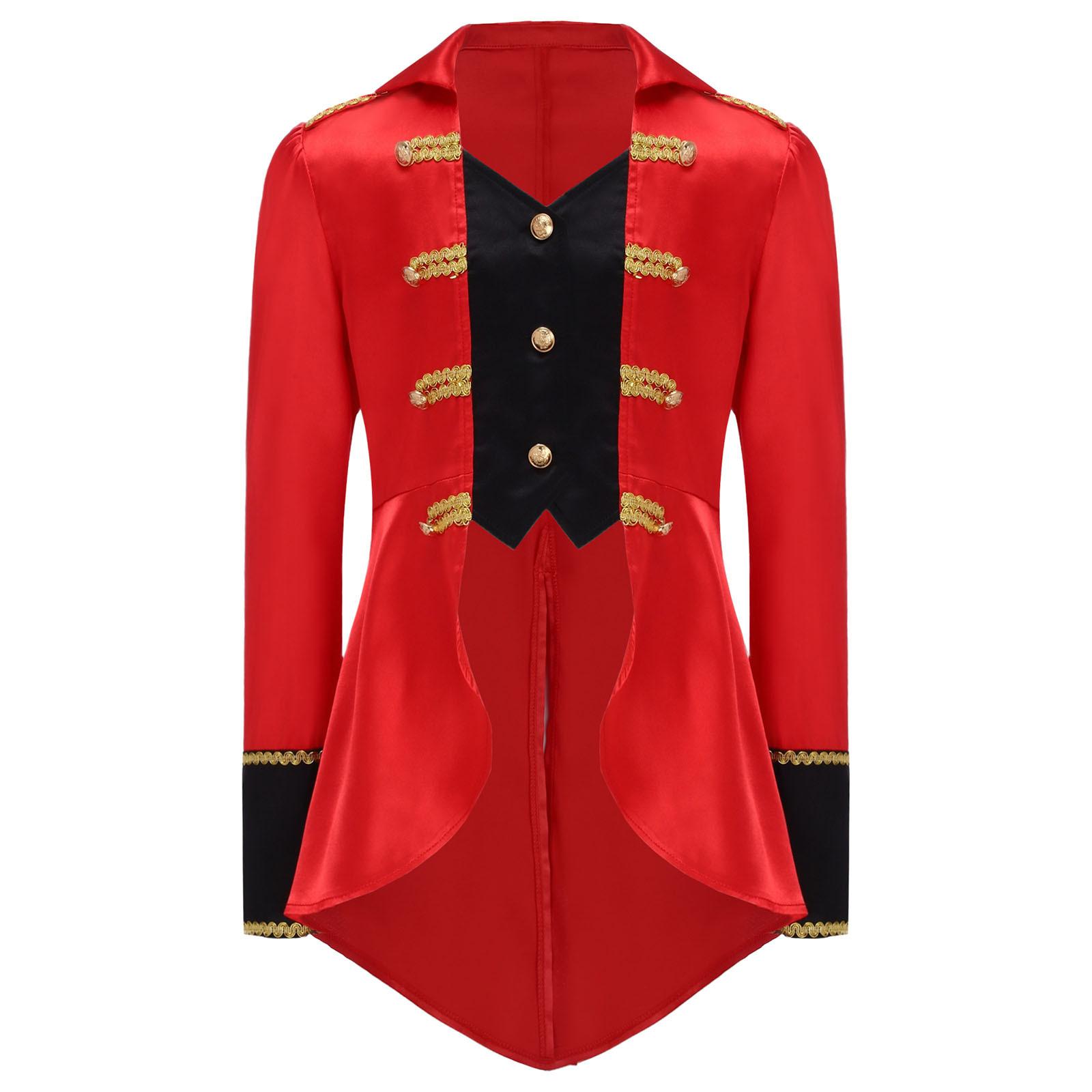

Boys Pirate Captain Costume Color Block Turn Down Collar Long Sleeve Gold Webbing Swallow Tailed Top 15-16 Years червоний