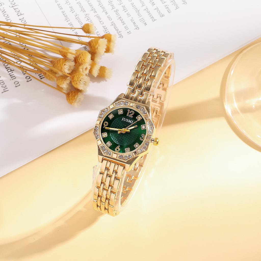 Fashionable and Luxury Diamond Set Dial Rhinestone Scale Women's Quartz Watch Bracelet Set of 3 for Thanksgiving Christmas Gifts