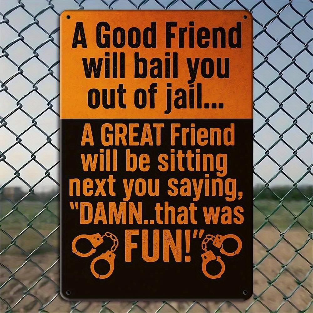 

A Good Friend Will Bail You Out of Jail funny metal sign. чистый