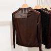Women's Sparkling Semi-High Neck Mesh Base Layer: 2026 Slim Fit Long Sleeve T-Shirt, Shiny Silk for Spring/Autumn