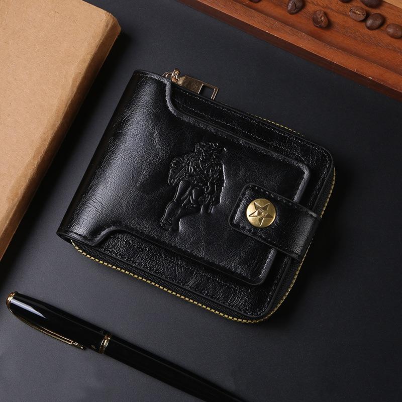 

Men s wallet short retro fashion zipper bag multi-card wallet large capacity business card bag portable чорний