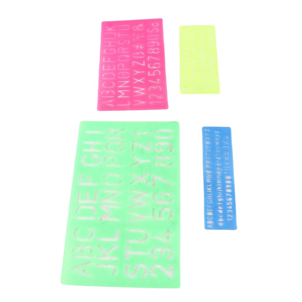 4 Pieces Letter Number Stencils Plastic Material Capital Lowercase Lettering Template for Learning Painting Scrapbooking