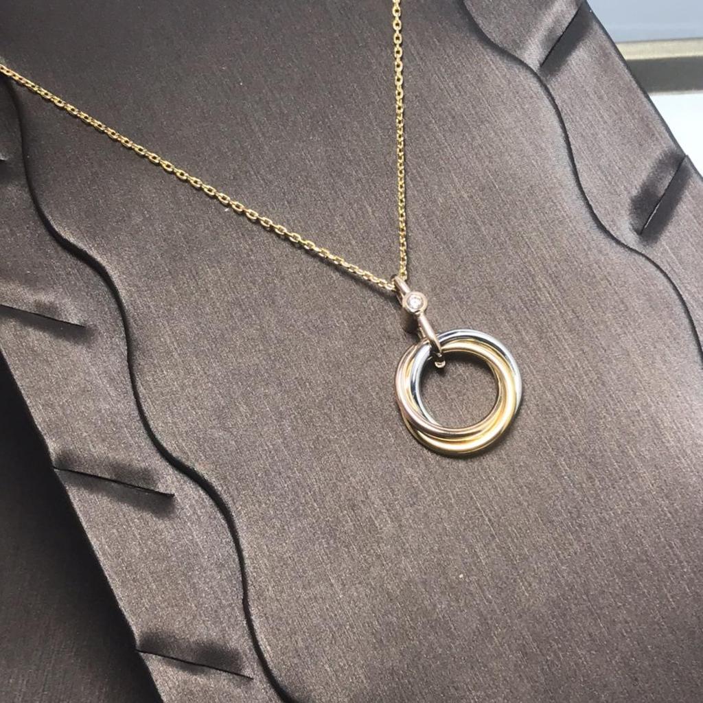 Kajia 925 Silver CNC Diamond Three-Tone Triple Ring Necklace