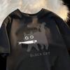 Fashion Unisex T-Shirt Kawaii Cartoon Black Cat Print T-Shirt Summer O-Neck Loose Top Street Casual Unisex Clothing