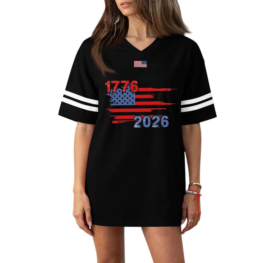 Damen Casual Mode V-Ausschnitt Sport Unabhängigkeitstag Druck Kurzarm Sport T-Shirt Top