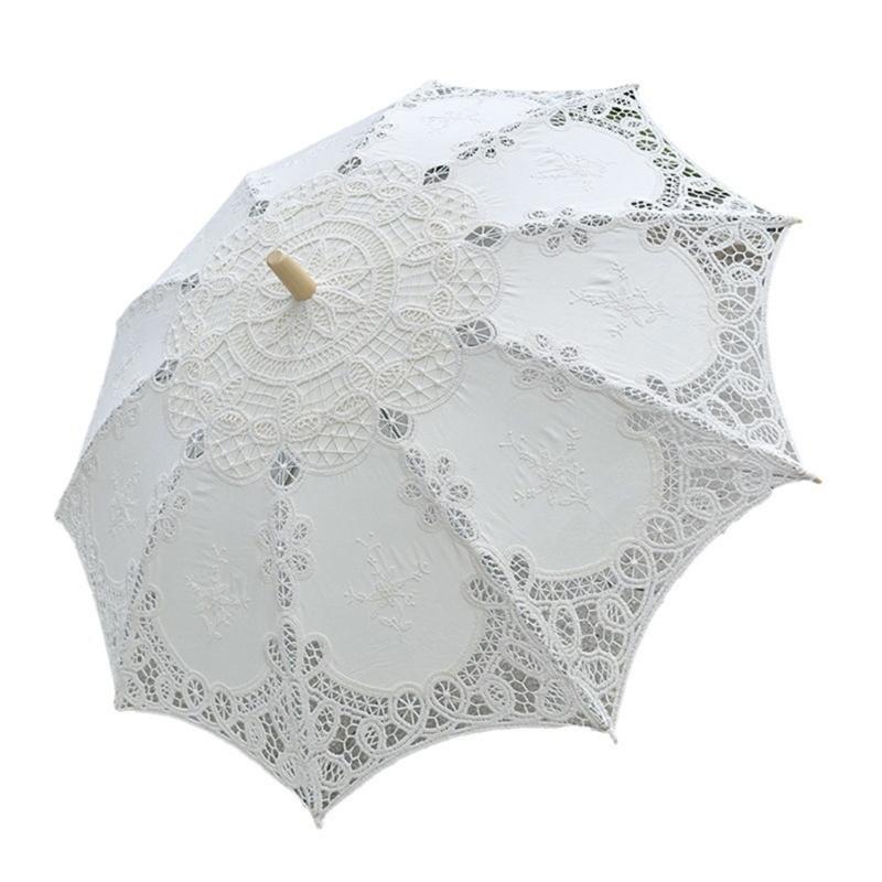 Handgefertigter Baumwollspitzen-Sonnenschirm Künstlerische Blumenstickerei Hochzeitsschirm Outdoor Sonne