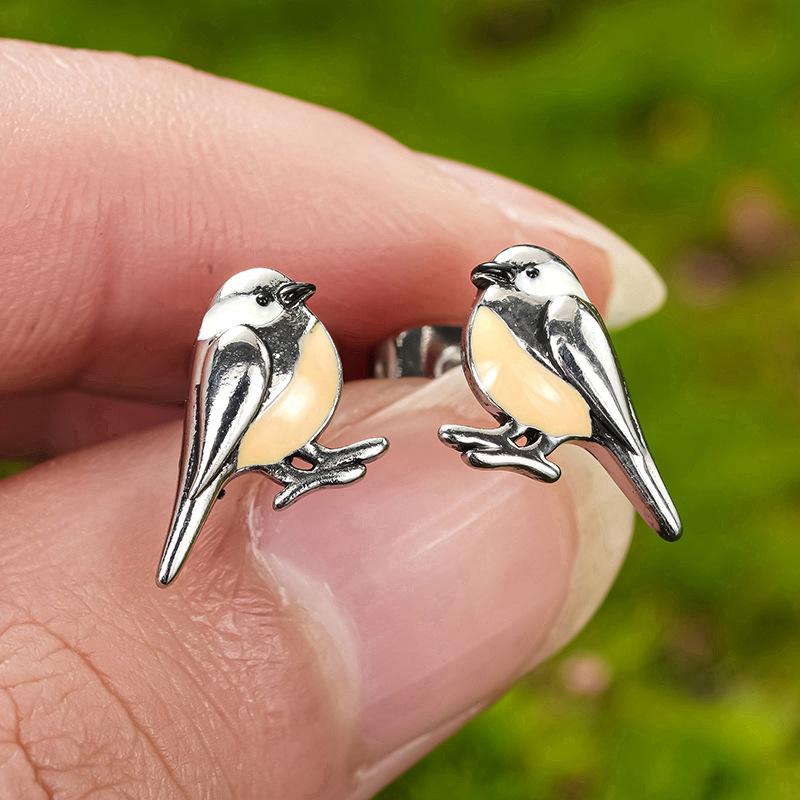 New animal earrings, cute bird painting oil design earrings, simple and versatile niche earrings