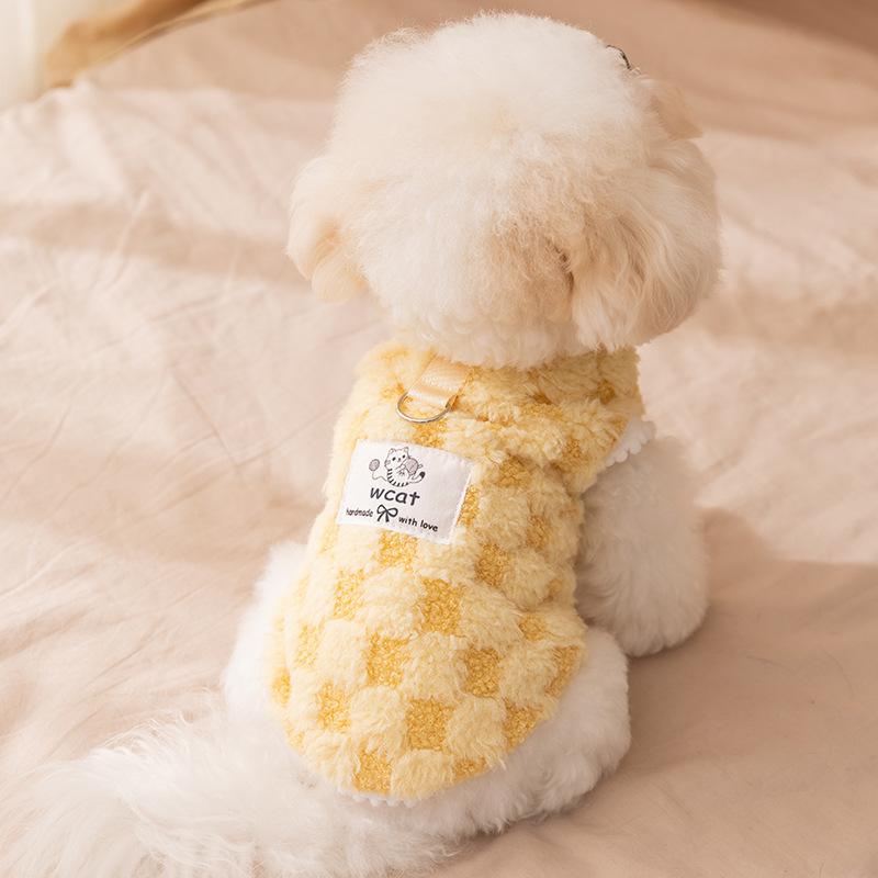 Pet clothes Autumn and winter fleece can be towed fleece checkerboard small dog than bear teddy dog clothes