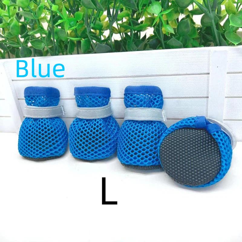 Summer Breathable Mesh Puppy Shoes 4Pcs Set Soft Anti-Slip Sole Adjustable Paw Protector Boots for Pet Outdoor Camping