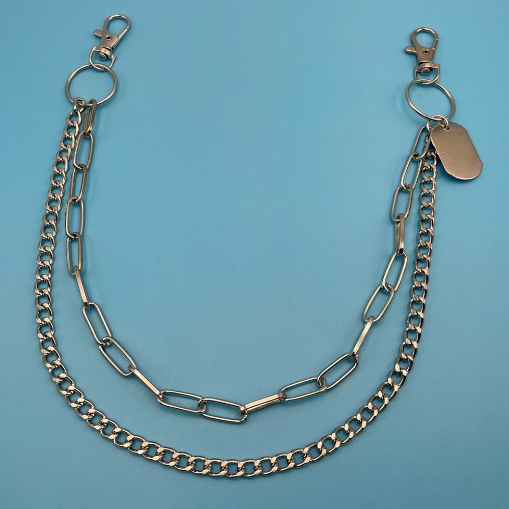 Hip Hop Metal Tags Waist Chain Hipster Multi-layer Key Chains Layered Jeans Chain  For Women Man