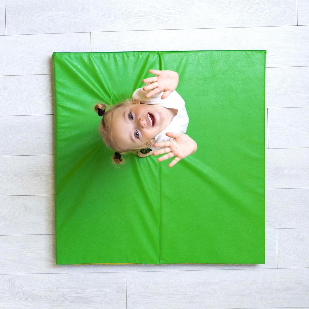 gymnastic mat Comet 150x100x10 three-piece - light green/yellow