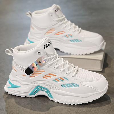 Autumn Men's Shoes New Breathable High-top Shoes Men's Trendy Versatile Thick-soled Mesh Sports Shoes Casual