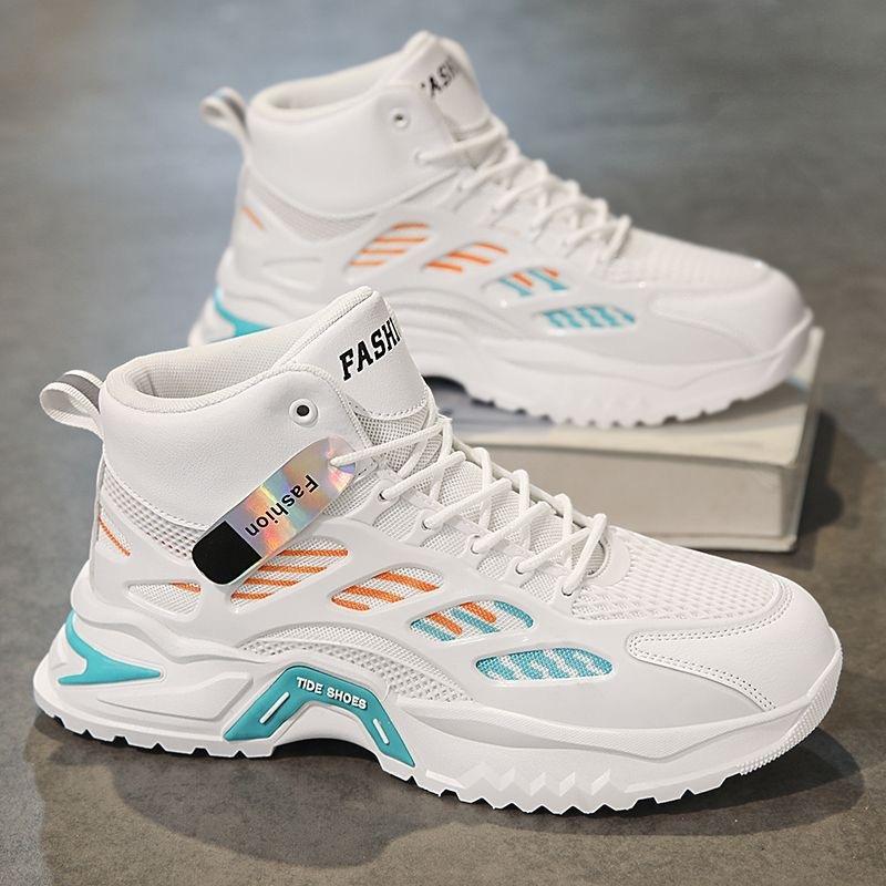 Spring men's shoes new breathable high-top shoes men's trend versatile thick-soled mesh sports shoes casual men