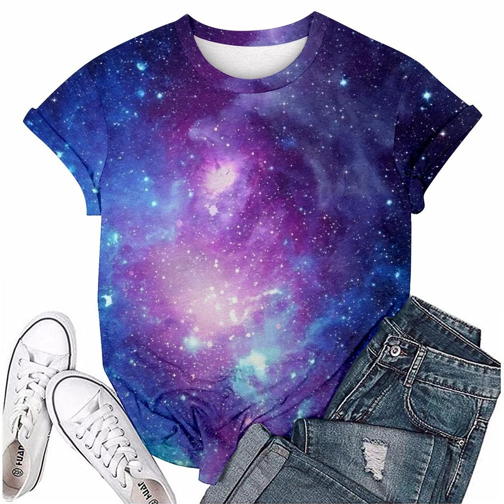 Dámské ležérní tričko s volným potiskem, pulovr s kulatým výstřihem a krátkým rukávem