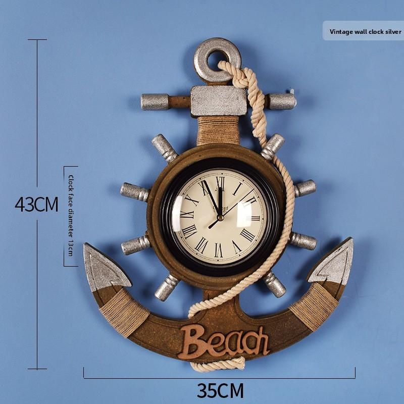 Reloj de Pared con Forma de Ancla Decoración de Madera Retro Silencioso de Cuarzo Para Sala de Estar