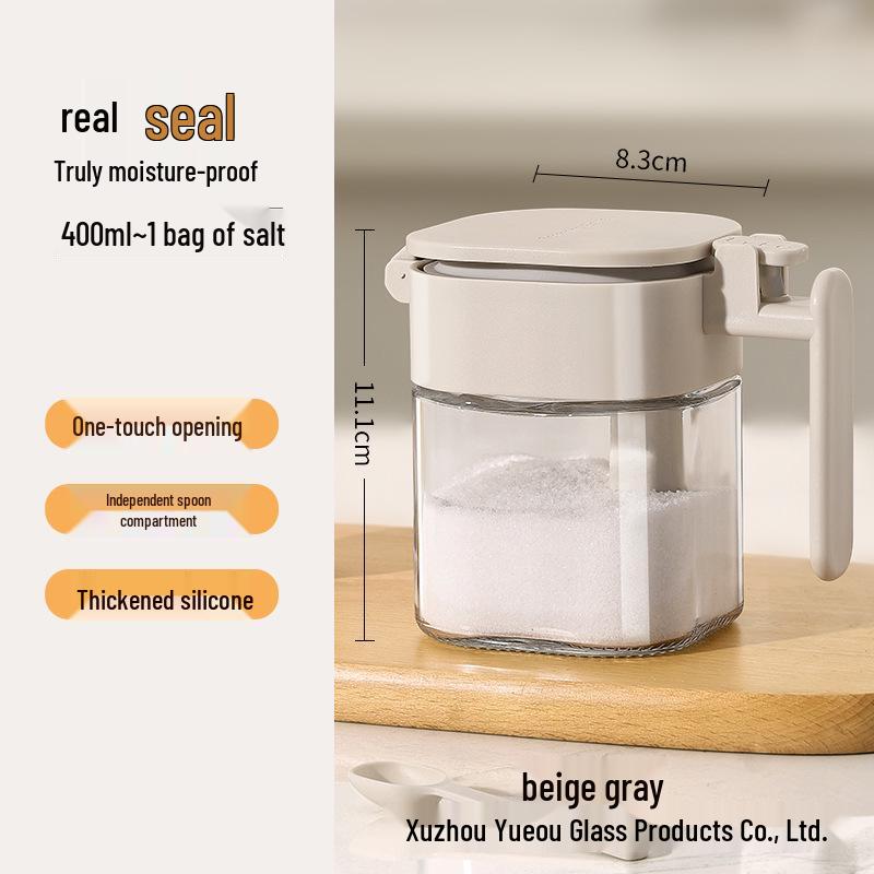 Sealed Glass Seasoning Jar Set with Spoon - Moisture-Proof and Transparent