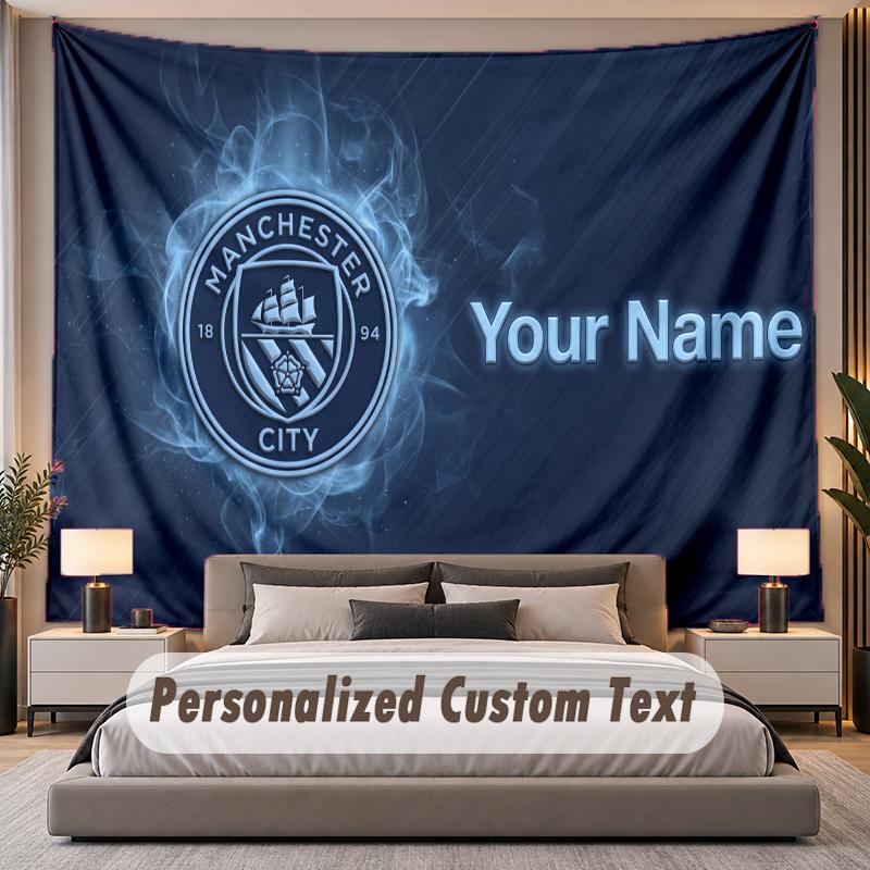 Custom Name Text Tapestry Manchester City Personalized Polyester Wall Tapestry For Bedroom And Room