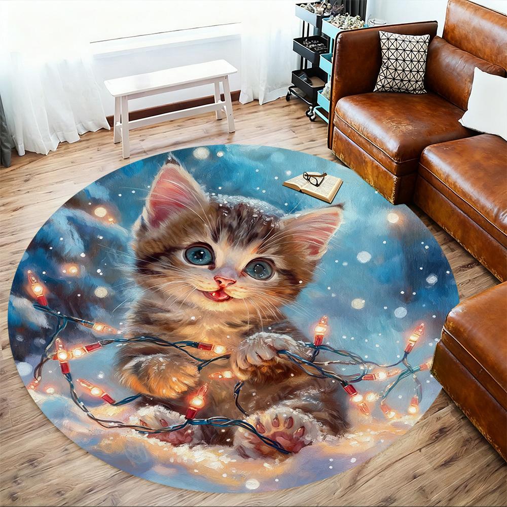 1PC cat lights Office Round Area Rug, Under Office Chairs Bedroom Living Room Home Decor,Carpet for Office, -1110192