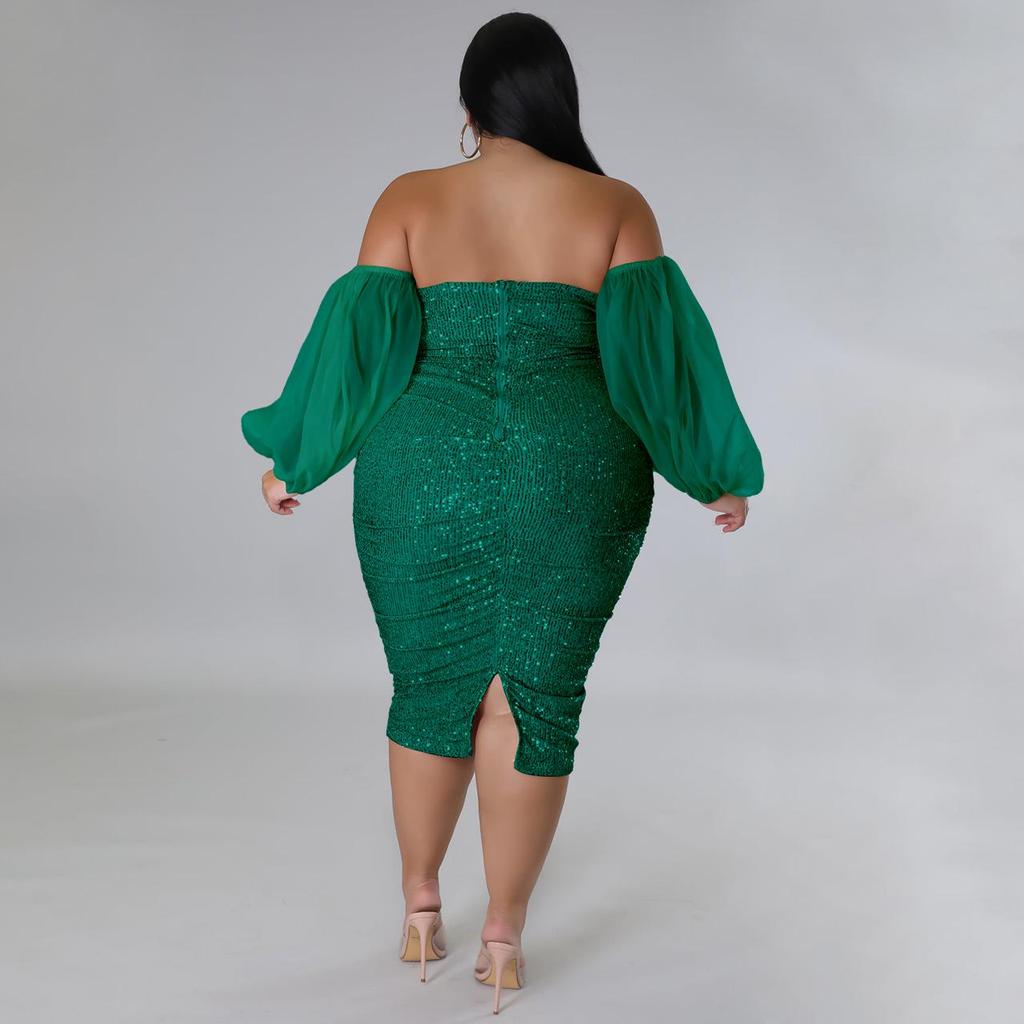 Sexy Sequin Mesh Bandeau Bodycon Evening Dress