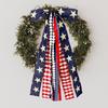 Large Patriotic Star Ribbon Bow 4th of July Red White And Blue Plaid Bow Clip Wreath Sash Ribbon for Indoor Outdoor Memorial Day Decor
