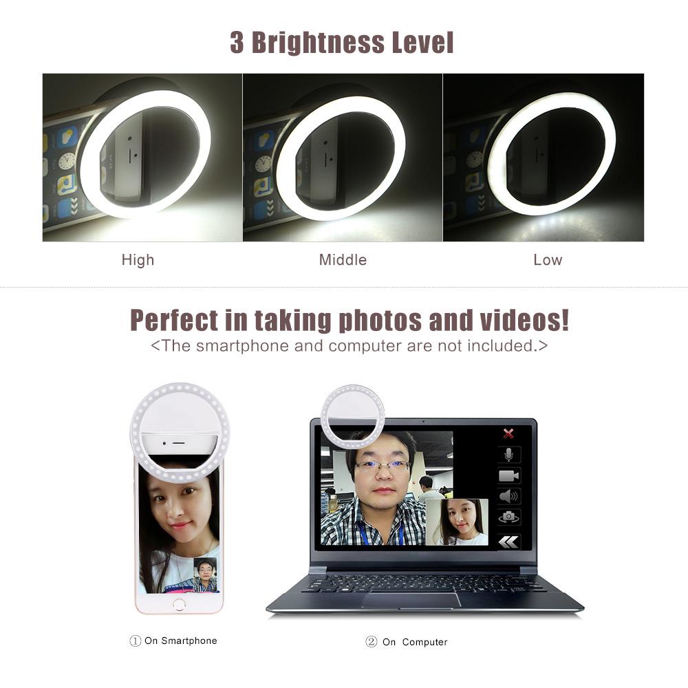 Portable Clip-on Mini 36 LED Selfie Ring Lamp Fill-in Light Night Using Supplementary Lighting for Smartphone PC