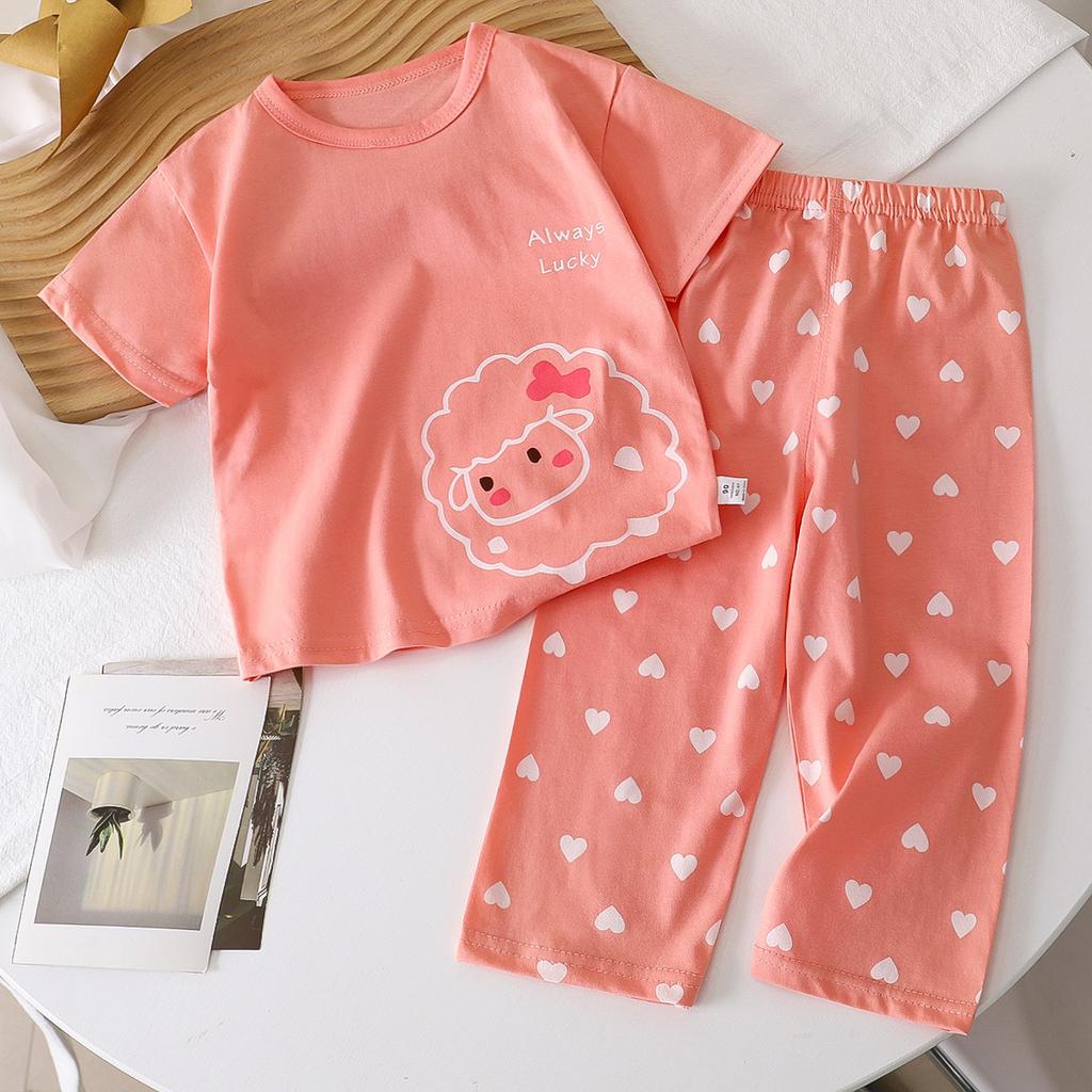 Kids Summer Cotton Short Sleeve Set Class A Baby Air Conditioner Clothes Boys Girls Home Pajamas
