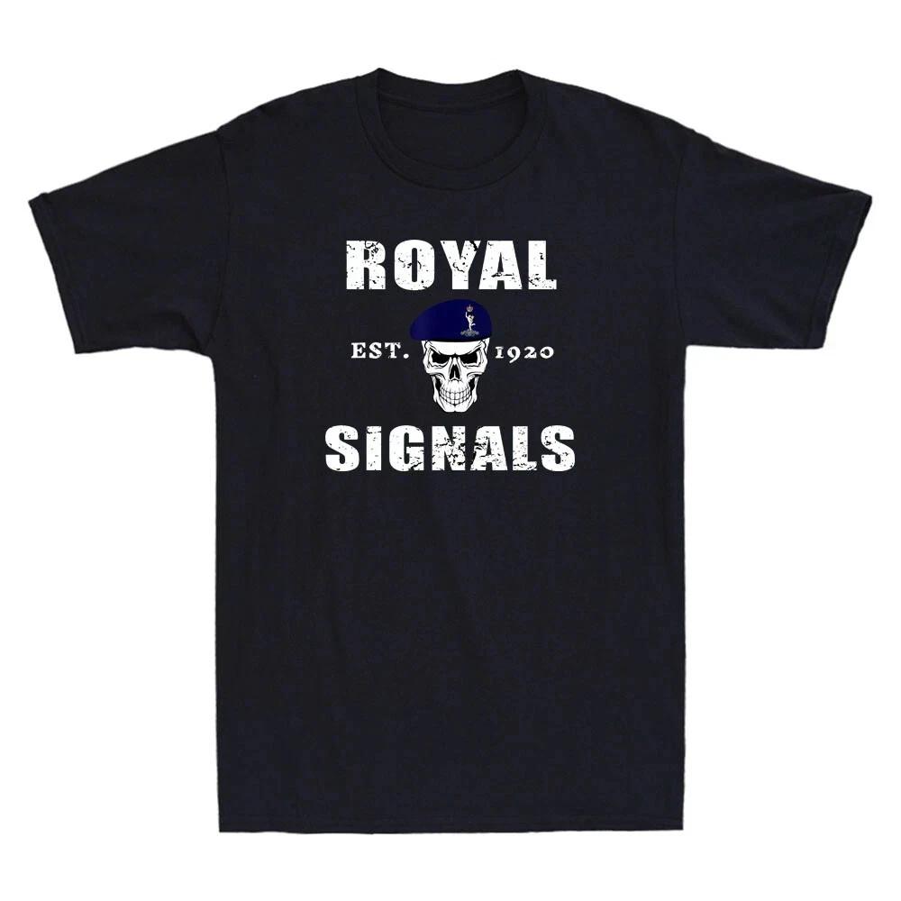 Royal Signals Skull 1920 British Army Vintage Black Men’s T-Shirt XL