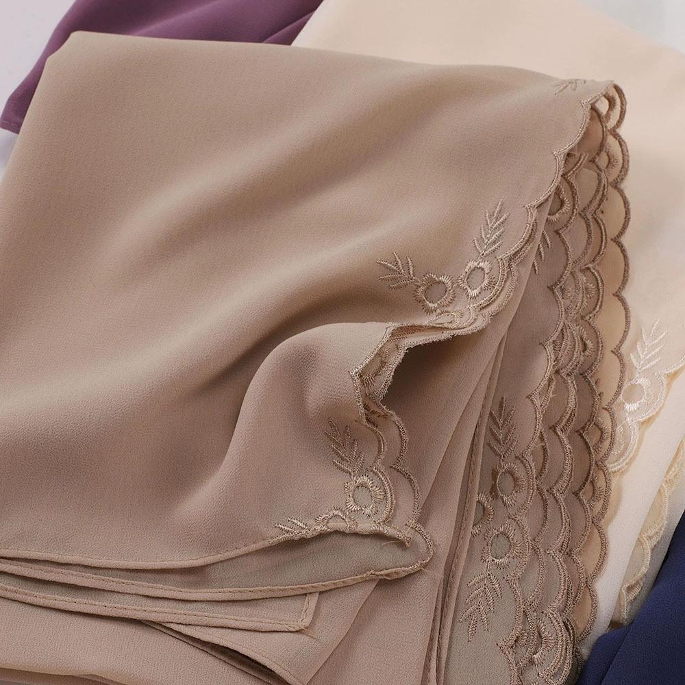 Malaysia Indonesian Embroidered Chiffon Headscarf Shawl Turban Head Wraps Good Quality Breathable Ladies' Scarf 70*175cm