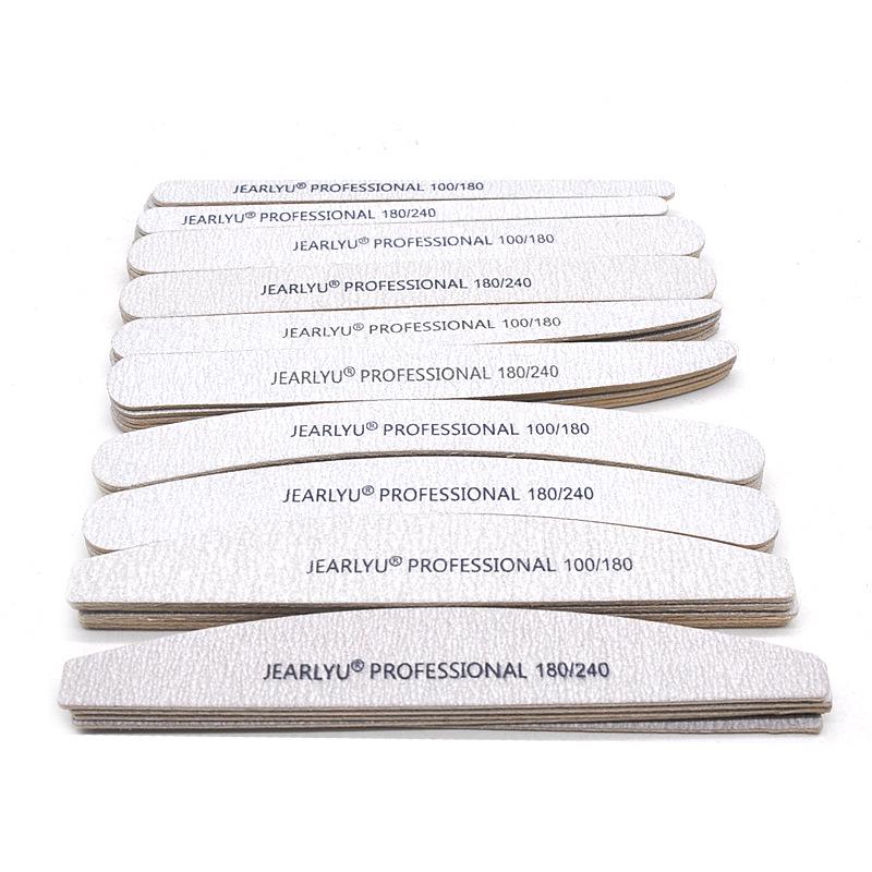 Premium Thick Nail Art Wood File - High-Quality Gray White Sandpaper, Knife & Half Moon Shape