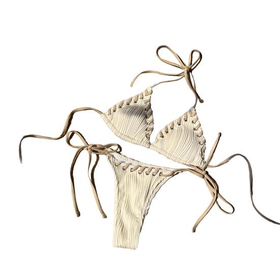 Set Bikini da Donna 2 Pezzi Sexy Patchwork di Colore Plissettato Reggiseno Allacciato al Collo Vita Alta Nuoto