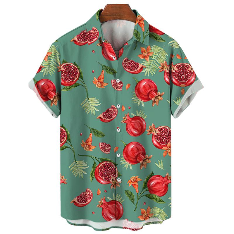 

Summer Tunisia Pomegranate Flower Shirt Men Casual Tropical Short Sleeves Outdoor Street Oversized Button Laple Blouse 5XL