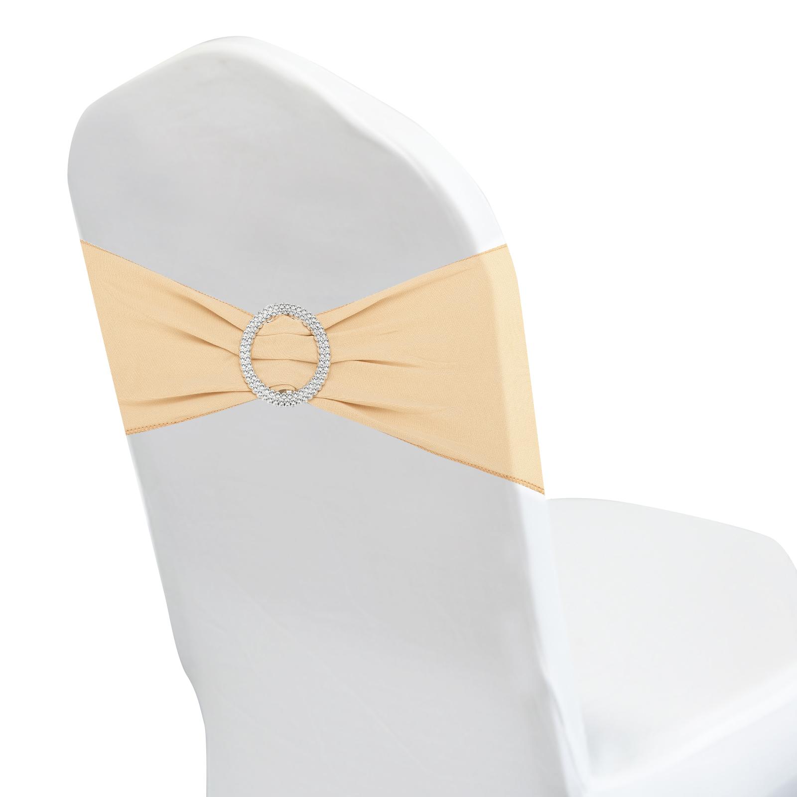 Chair Bows Sash 50pcs Stretch Chair Cover Band Elastic Chair Tie with Silver Buckle Slider for Party Wedding Banquet Decoration шампанского