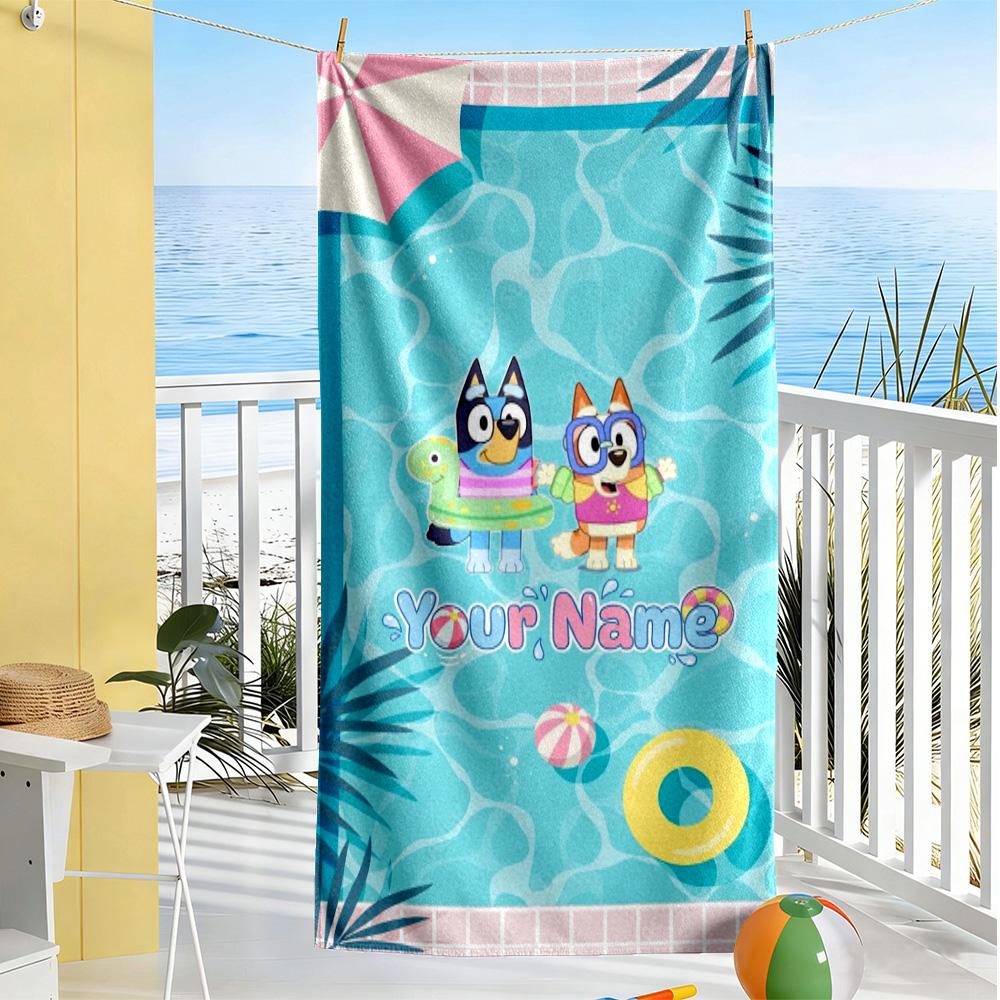 Bluey Personalized Text Beach Towel Quick-Dry Soft Microfiber Suitable for Sports Travel Swimming Yoga Bathroom Beach And Pool