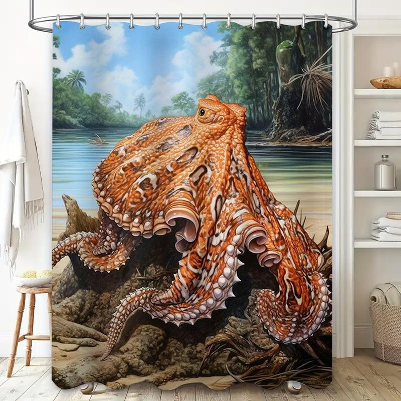 Octopus Print Shower Curtain Waterproof Home Decor Bathroom Decoration 3D Printed Bath Rug Sets for Kids Gift Large Size