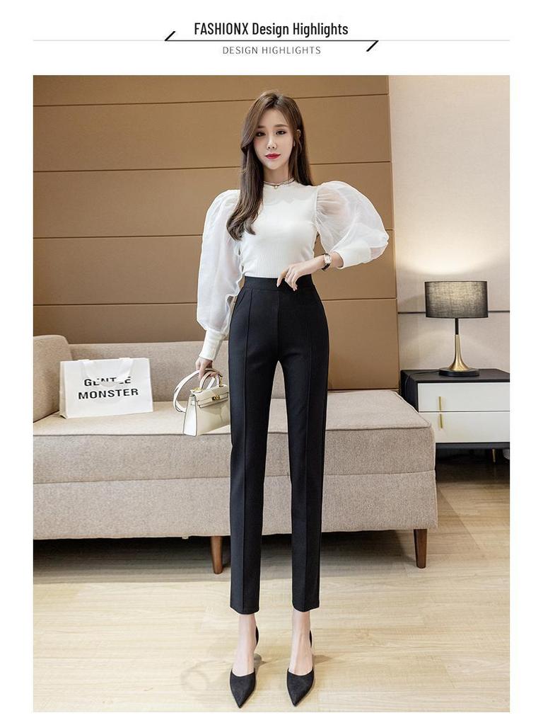Women's High Waist Black Slimming Cigarette Pants - Professional Commute & Casual Wear