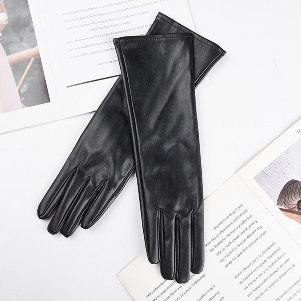 1 Pair Solid Color PU Leather Gloves Extra Long Stage Performance Gloves Driving Gloves  for Women