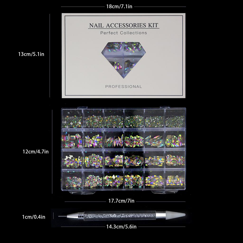Nail Rhinestones Kit,Nails Art Decorations Flat AB Rhinestones Kit DIY Crafts Gemstones for Nail, Shoes,Clothes,Jewels