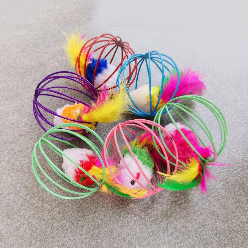Cat Mouse Ball Toy Set: Spherical Cage, Rabbit Fur Mouse, Plush Ball, Teaser Stick, Tumbler Toy.