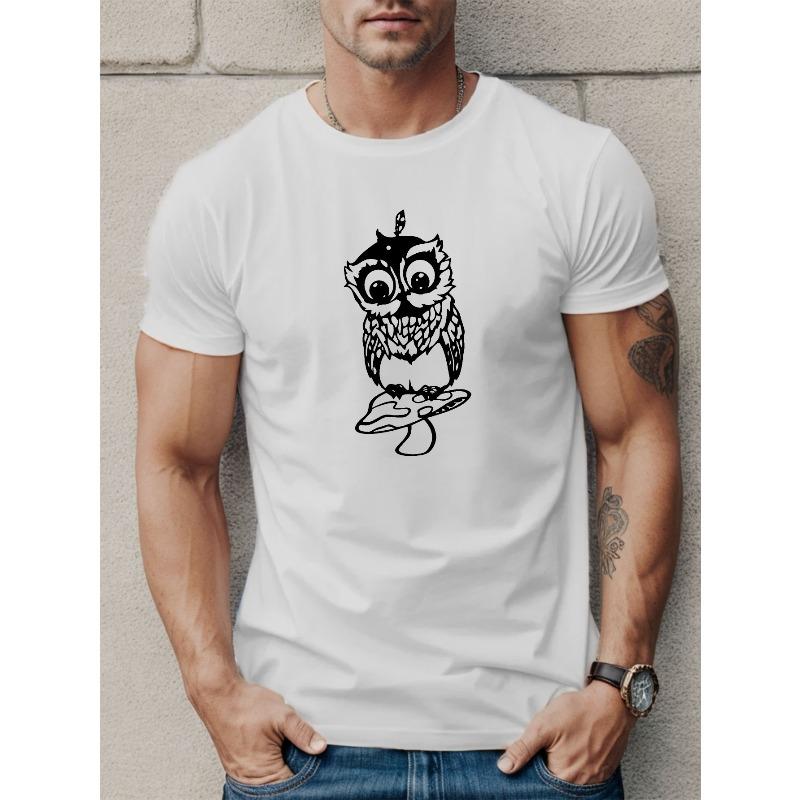 European Size Men's Casual Owl Graphic Tee - Soft cotton, Short Sleeve, Round Neck - Perfect for Summer