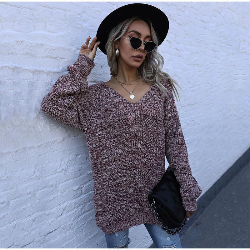 Autumn Winter Sweater Ladies Pullover V-neck Long Sleeve Mid-length Black Luxury Women's Sweaters